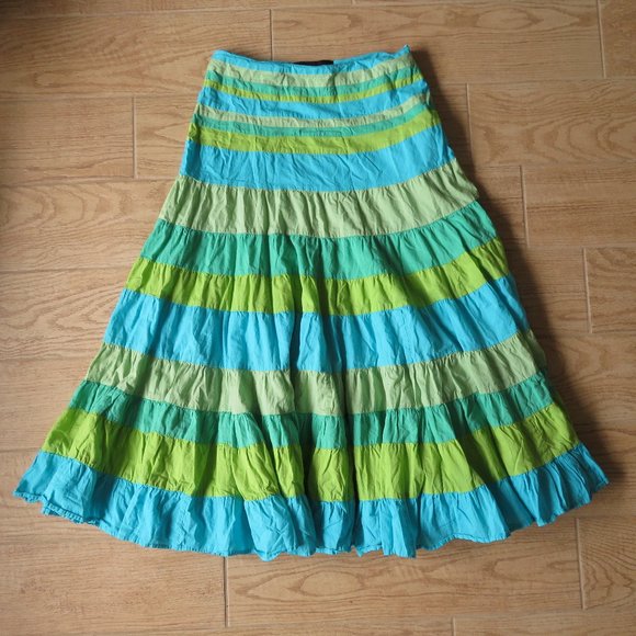 Alexis & Avery Dresses & Skirts - Alexis & Avery Turquoise and Green Tiered Boho Peasant Maxi Skirt Size 6